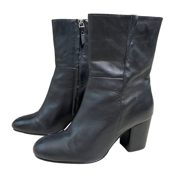 SOLD Anthropologie Seychelles Black Leather Heeled Ankle Boots Rounded Toe SZ 8 - Picture 6 of 12